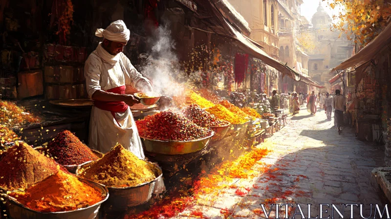 AI ART Indian Street Vendor Preparing Spices