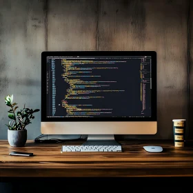 Tech Workspace with Coding Display