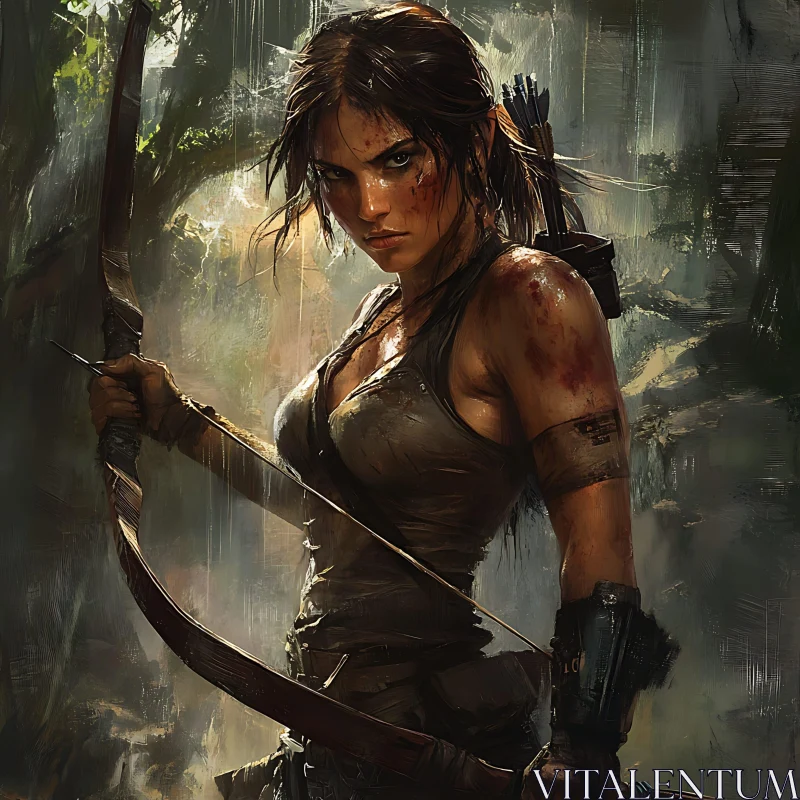 AI ART Female Warrior with Bow and Arrow