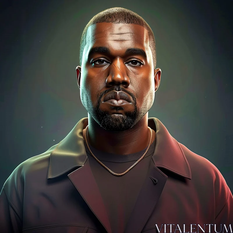 AI ART Kanye West Portrait with Dark Jacket and Chain Necklace