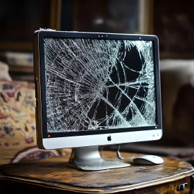 Broken Computer Screen on Desk