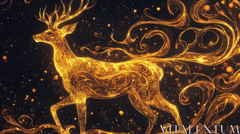 Elegant Golden Deer with Swirling Patterns AI Image