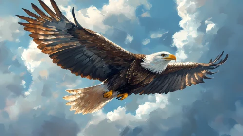 Eagle in Flight Amidst Clouds