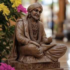 Statue in Meditation Surrounded by Blooms