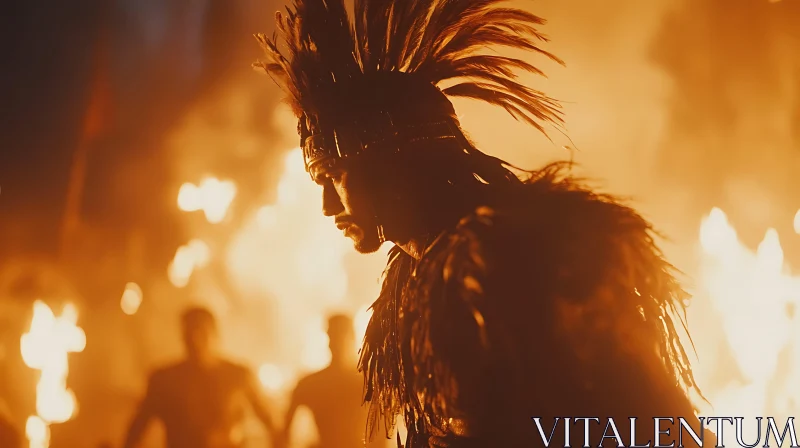 Feathered Warrior in Fiery Ambiance AI Image