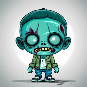 Cartoon Zombie Boy Illustration on Light Gray Background
