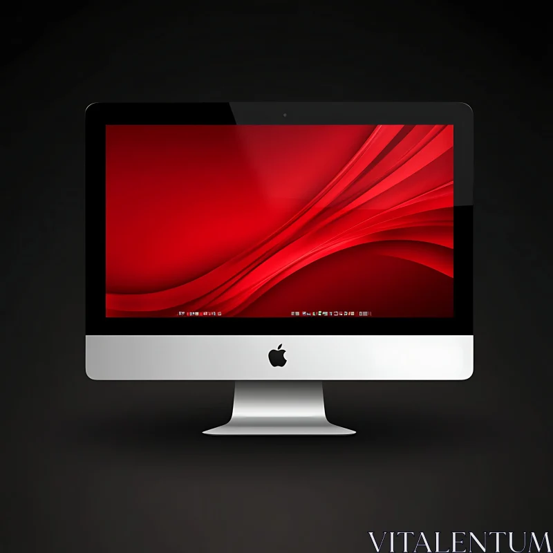 Modern Desktop with Red Display AI Image