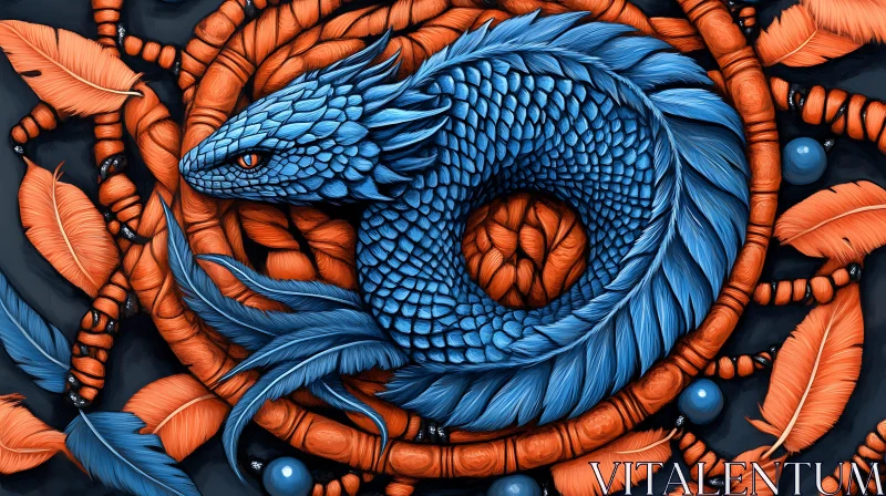 AI ART Fantasy Dragon Coiled in Feathers