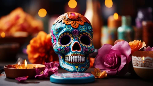 Day of the Dead Celebrations: Colorful Sugar Skull and Floral Decorations