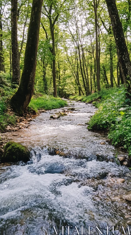 AI ART Serene Woodland Stream Flowing