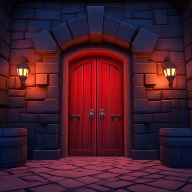 Mysterious Red Doorway with Lanterns