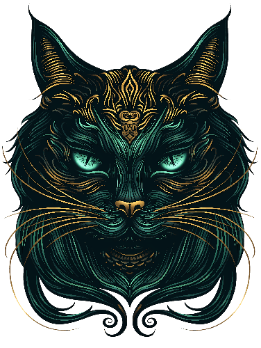 Digital Illustration of a Cat with Leafy Frame POD Design