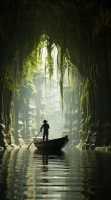 Exploring Mystical Terrains: A Lone Man in a Boat