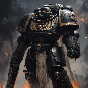 Black Armor Warrior Amidst Smoke