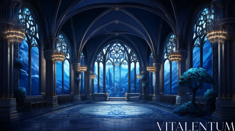 Fantasy Castle in Anime Art Style with Ocean View AI Image