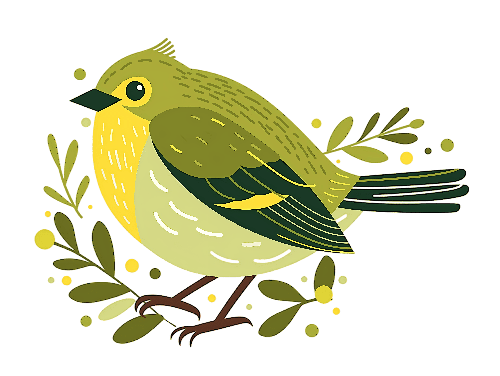 POD Design Green Bird on Branch: A Delightful Vector Illustration