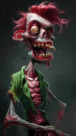 Green-skinned Zombie in Shadowy Environment - Digital Artwork