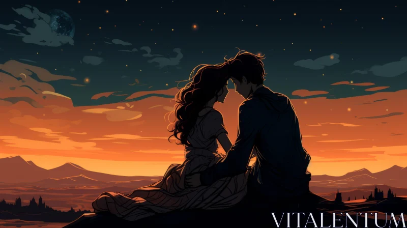 Love in the Sunset: A Romantic Manga-styled Illustration AI Image