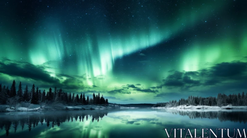 Mesmerizing Aurora Borealis Over Pond - Nature's Spectacle AI Image