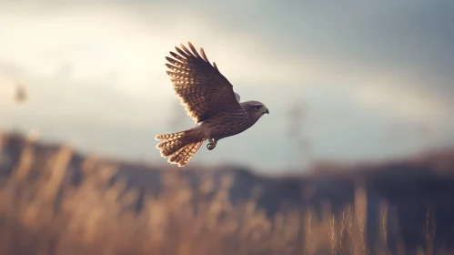 Soaring Bird Over Field