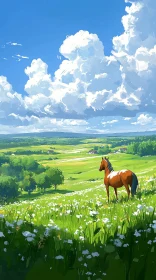 Horse Gazing in Scenic Meadow