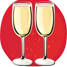 Two Champagne Glasses on Red Background