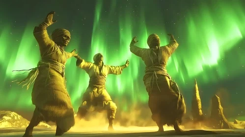 Desert Mummies Dancing Under Northern Lights