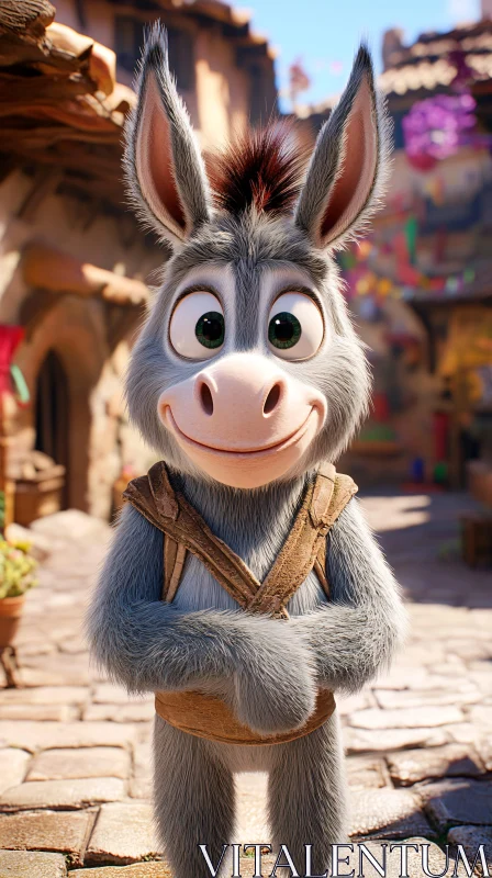 Animated Donkey in Cartoon Style AI Image