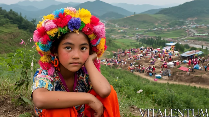 Colorful Headdress Portrait of a Young Girl AI Image