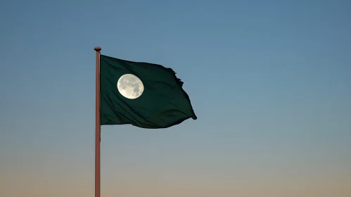 Green Flag with Moon Cutout