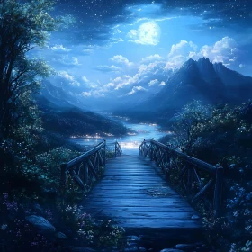Night Landscape with Wooden Bridge