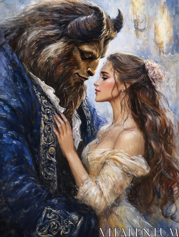 Fairytale Love: Beauty and Beast Portrait AI Image