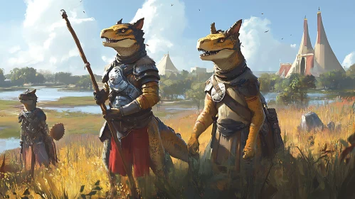 Fantasy Reptilian Warriors in Landscape