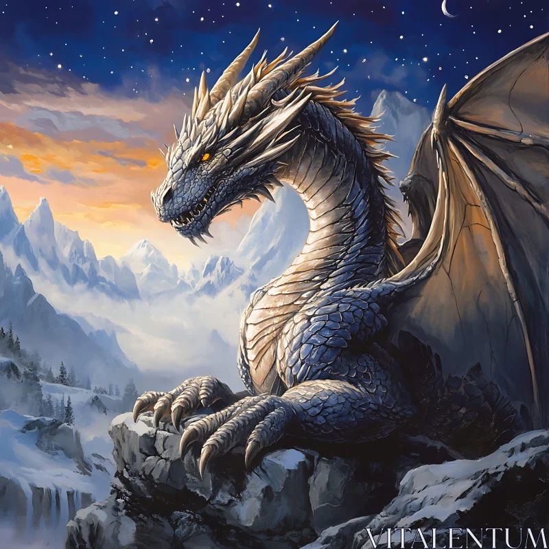 AI ART Majestic Dragon Overlooking Snowy Peaks