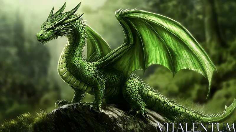 AI ART Emerald Dragon on Stone Ledge