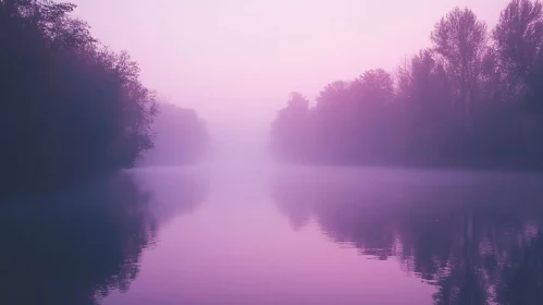 Serenity of a Mist-Enveloped River Scene