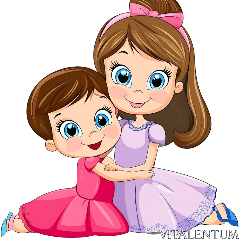 AI ART Two Cheerful Cartoon Girls Clipart