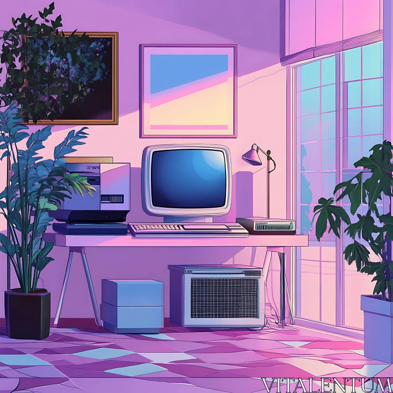 Vintage Computer Setup in a Retro Office AI Image