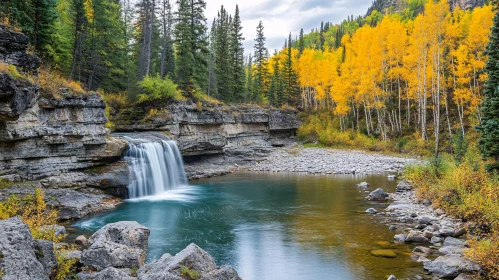 Idyllic Waterfall Amidst Autumn Colors