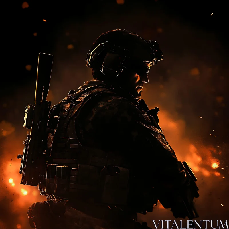 AI ART Soldier Silhouette in Fire