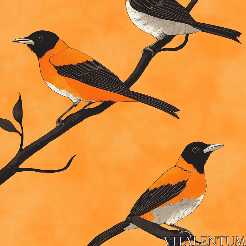 Three Birds on Branches AI Image