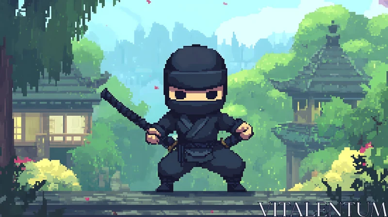 Stealthy Pixel Ninja in a Peaceful Setting AI Image