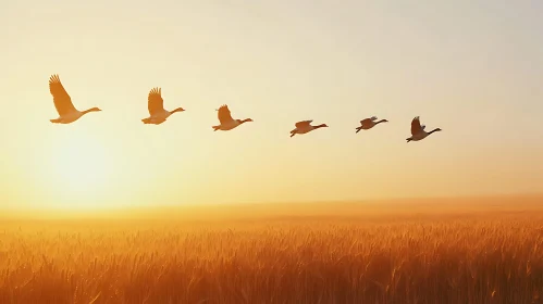 Birds in Flight at Sunset