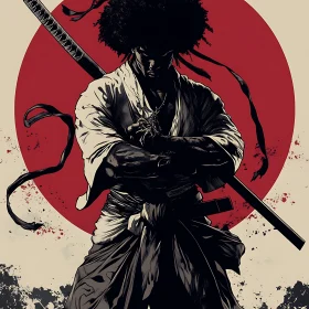 Samurai with Afro Hairstyle Illustration