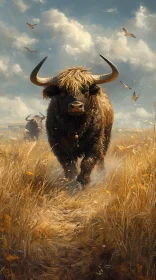 Powerful Bull and Soaring Birds