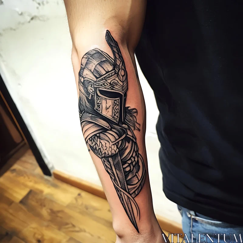 AI ART Arm Tattoo of Warrior with Helmet