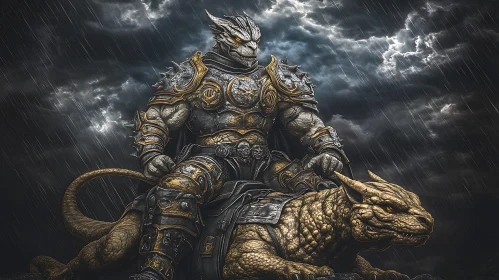 Armored Dragon Rider in Storm