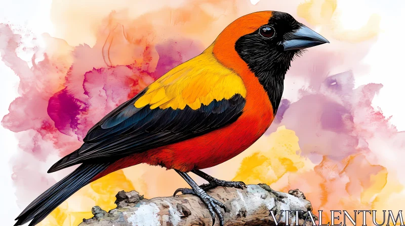 Colorful Bird Art with Watercolor Effect AI Image