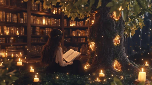 Candlelit Reading by the Tree