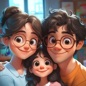 Wholesome Cartoon Family Portrait